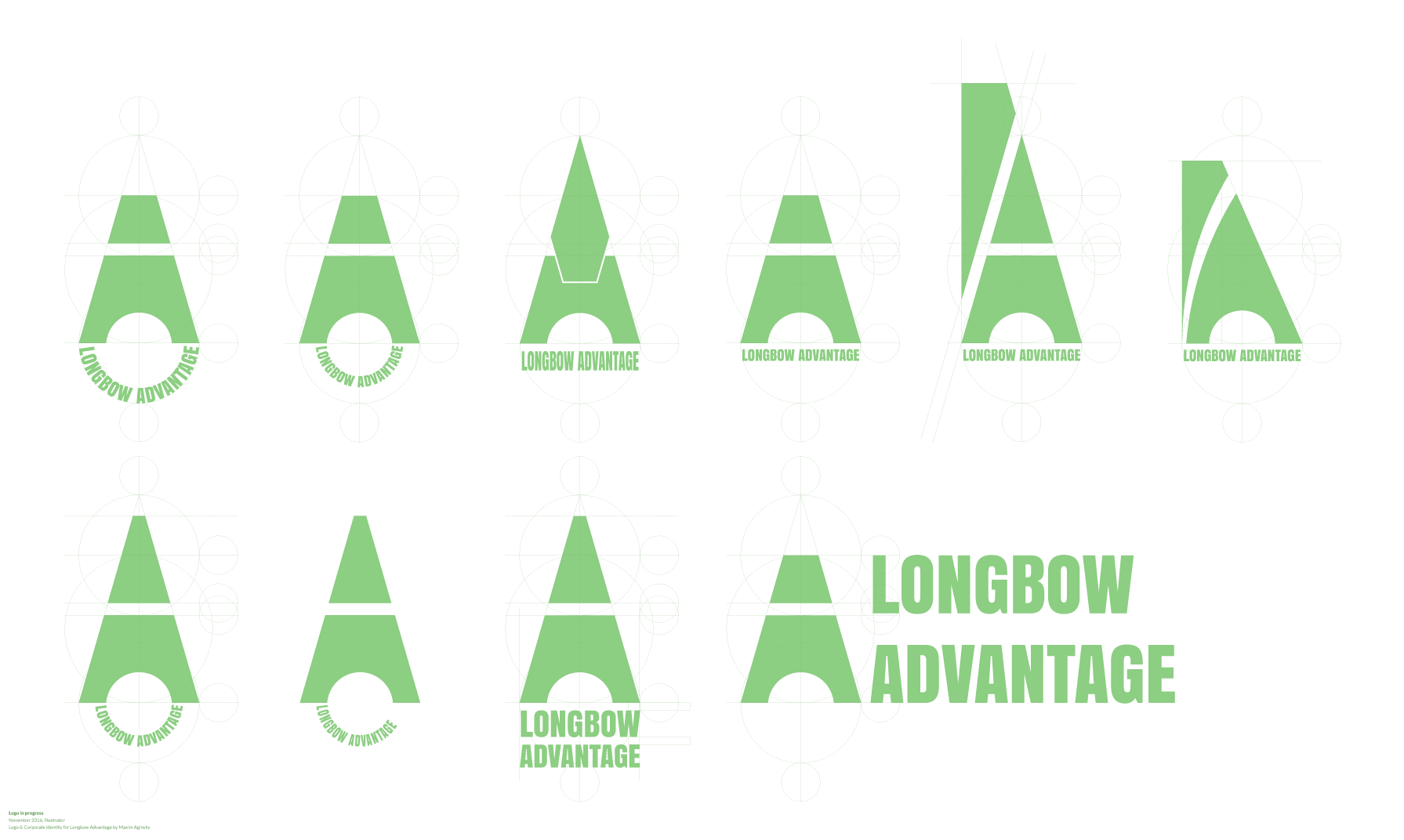 Longbow Advantage logo in progress examples